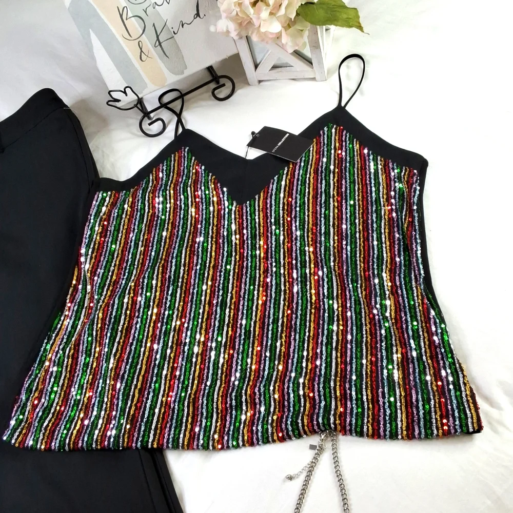 Sequin Women's Camisole Concert Elegant Wear Metallic Resortwear Vacation - Picture 11 of 14